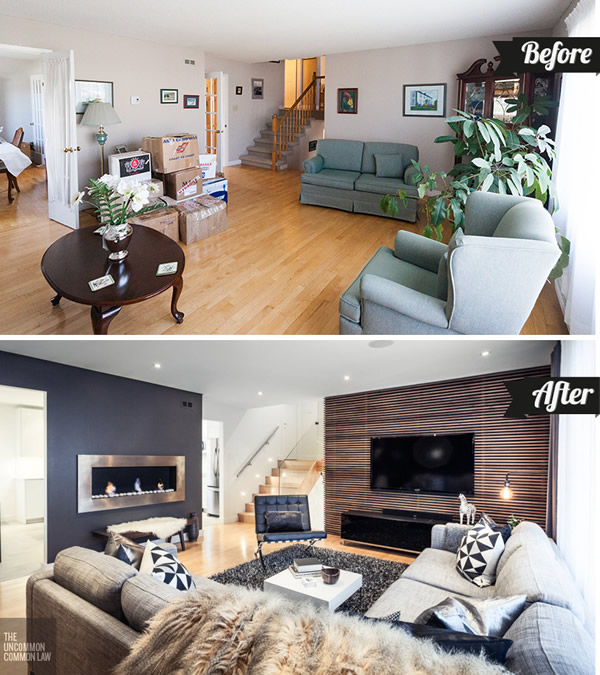 Antes y después: Sala contemporánea via Casa Haus