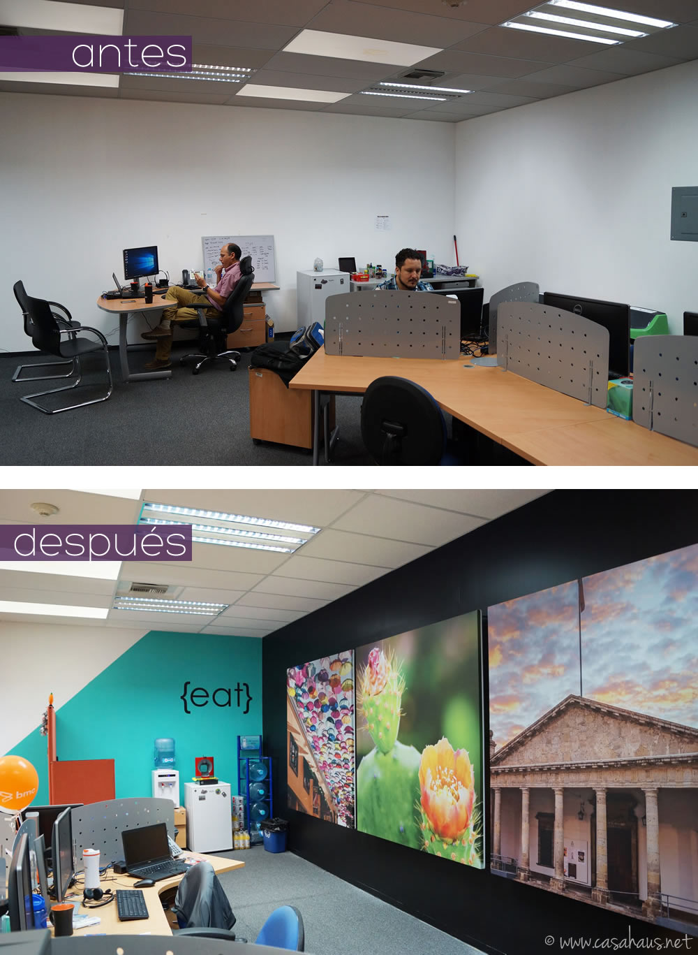 BMC Software corporate office design (paint and decal only makeover) / Transformación de oficinas con sólo pintura y viniles por Casa Haus Deco