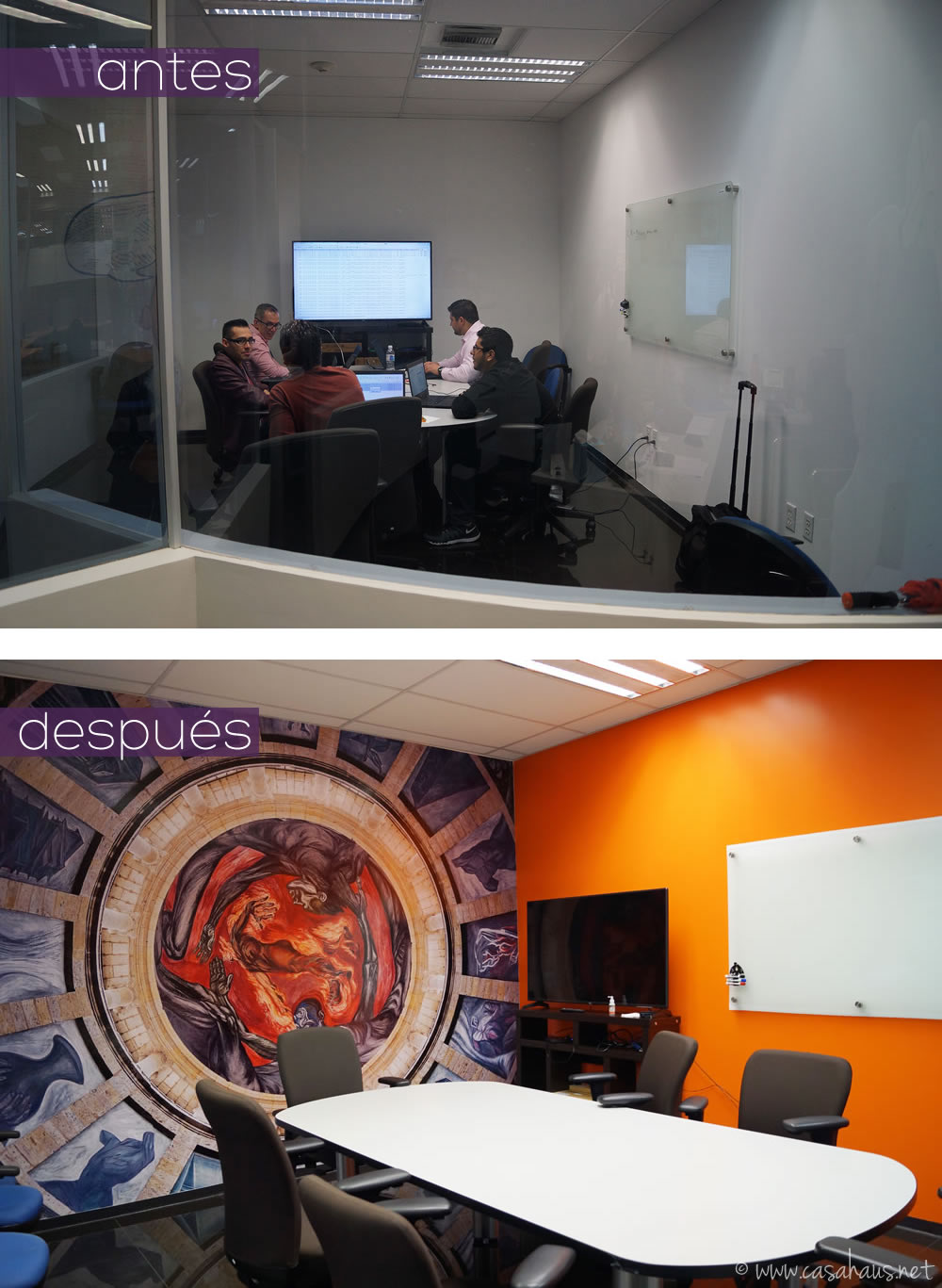 BMC Software corporate office design (paint and decal only makeover) / Transformación de oficinas con sólo pintura y viniles por Casa Haus Deco