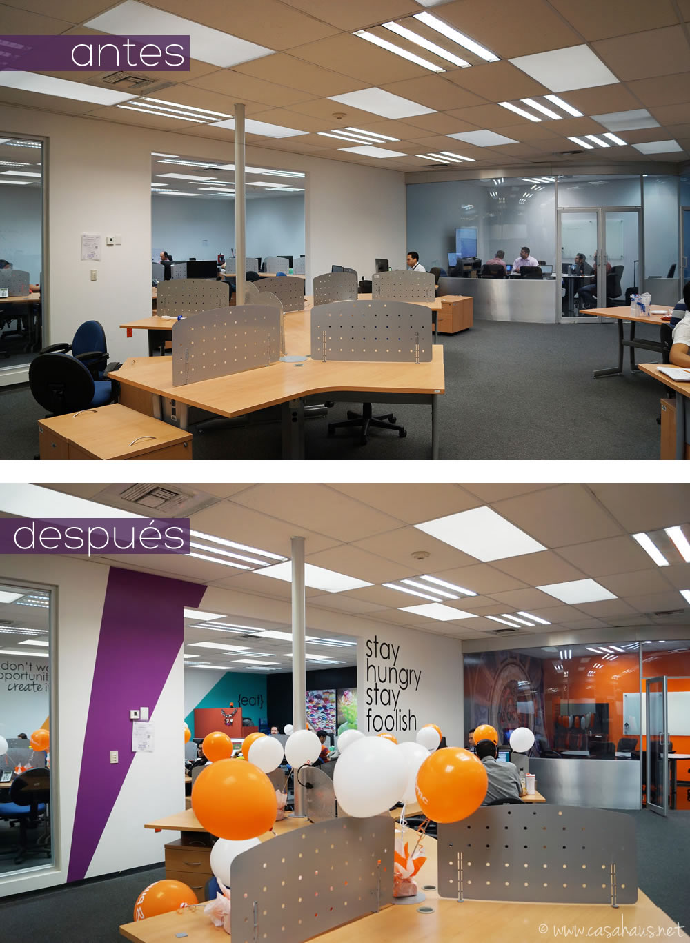 BMC Software corporate office design (paint and decal only makeover) / Transformación de oficinas con sólo pintura y viniles por Casa Haus Deco