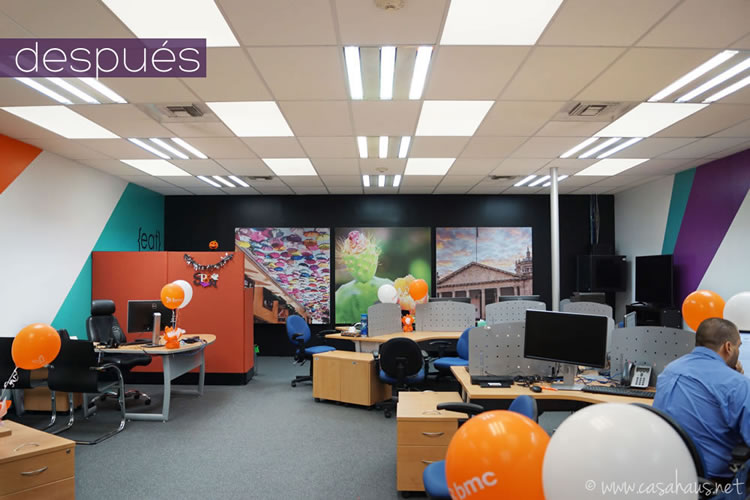 BMC Software corporate office design (paint and decal only makeover) / Transformación de oficinas con sólo pintura y viniles por Casa Haus Deco