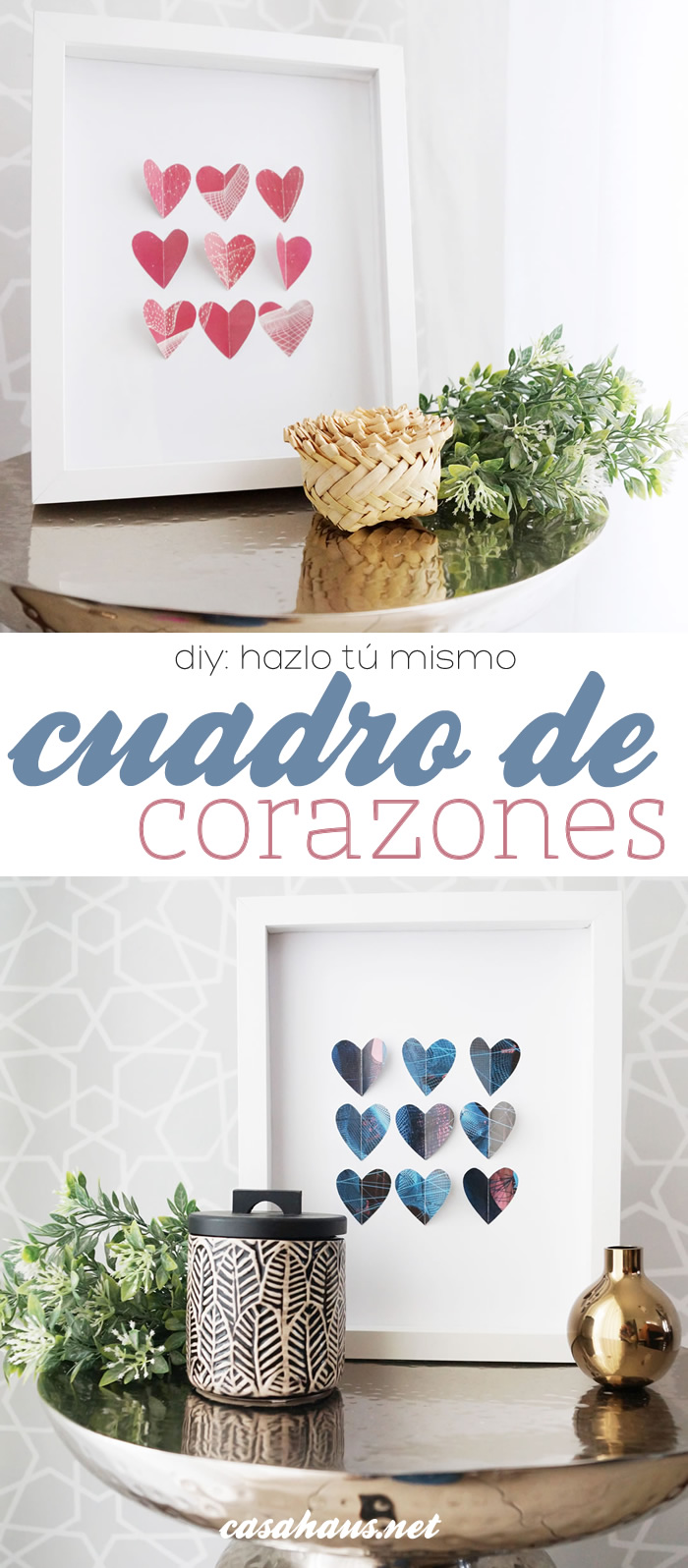DIY Valentine's Gift Art / Lindo y moderno cuadro de corazones para San Valentín - Casa Haus Deco